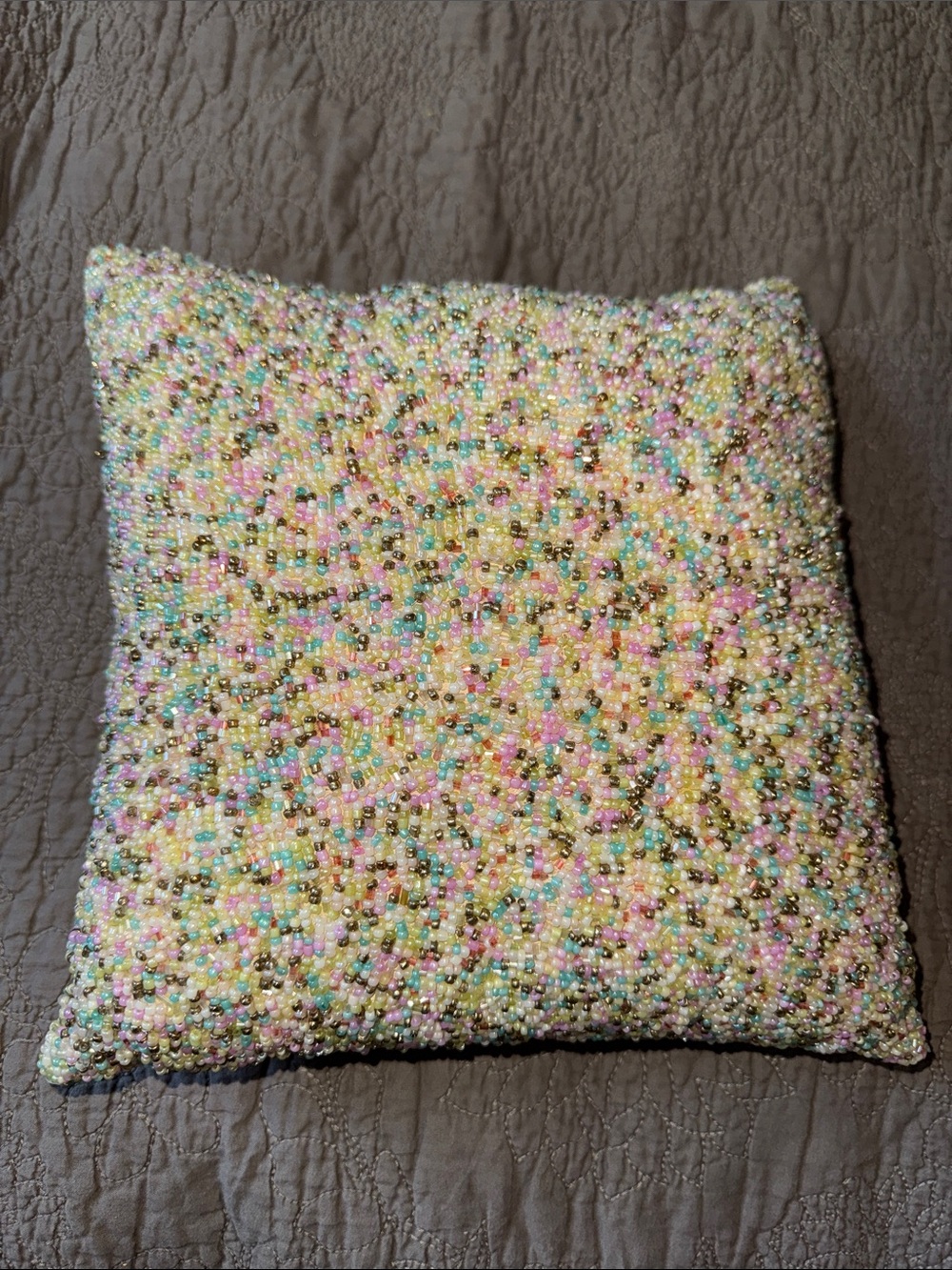 Pastel Multi Seed Beaded Decorative Pillow